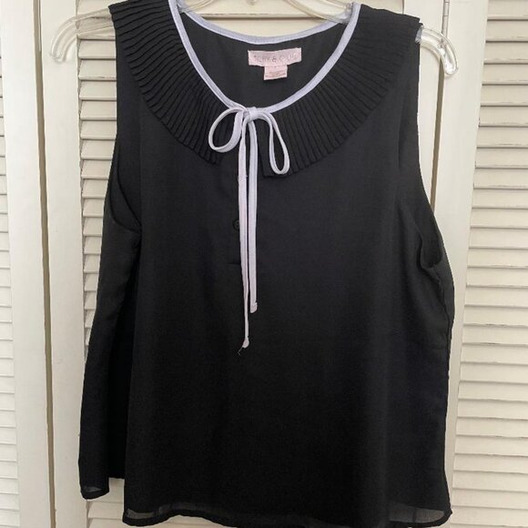 Toby & Olive Sleeveless Blouse Top Women’s XL Fully Lined Pleated Collar - Picture 9 of 12